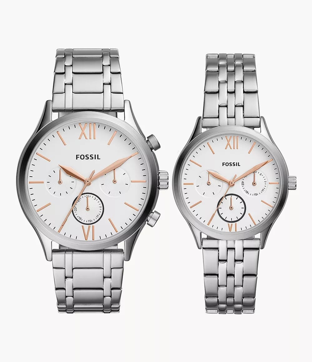 Set Relojes Fossil Bannon Pareja Acero Inoxidable Blanco - Reloj original en Guatemala