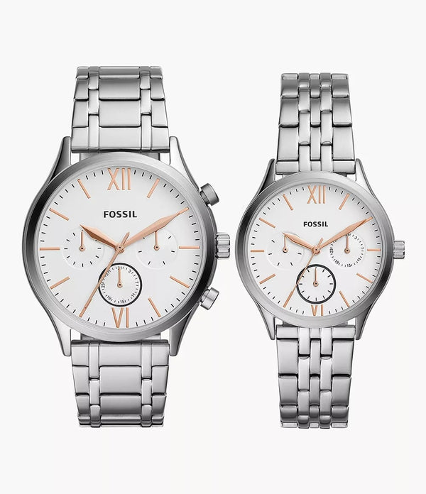 Set Relojes Fossil Bannon Pareja Acero Inoxidable Blanco - Reloj original en Guatemala