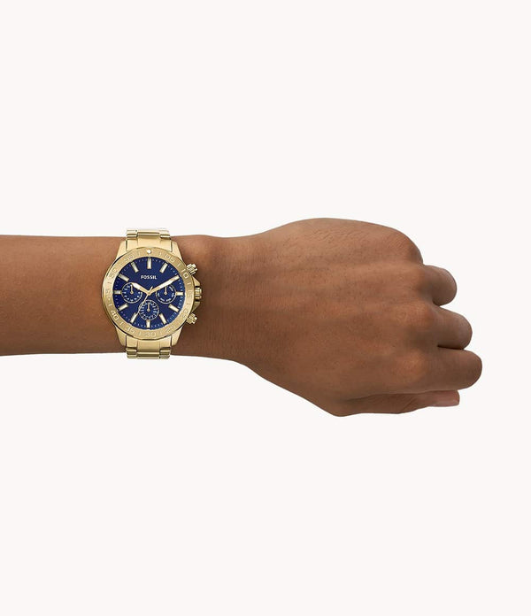 Reloj Fossil Bannon Hombre Acero Dorado Esfera Azul - Vista lateral