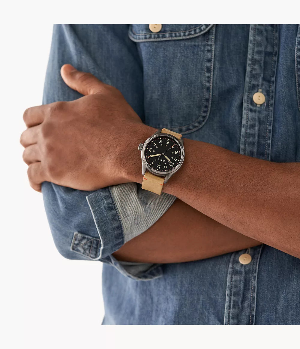 Reloj Fossil Easton Hombre Cuero Marrón Claro - Vista trasera
