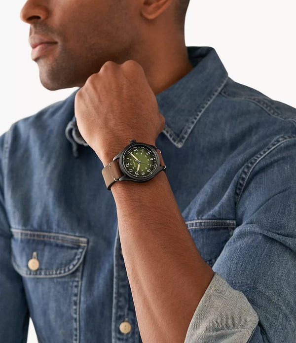 Reloj Fossil Easton Hombre Correa Cuero Marrón - Vista lateral