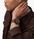 DE Reloj Fossil Brox Hombre Correa Cuero Marrón Caja Negra - Vista trasera