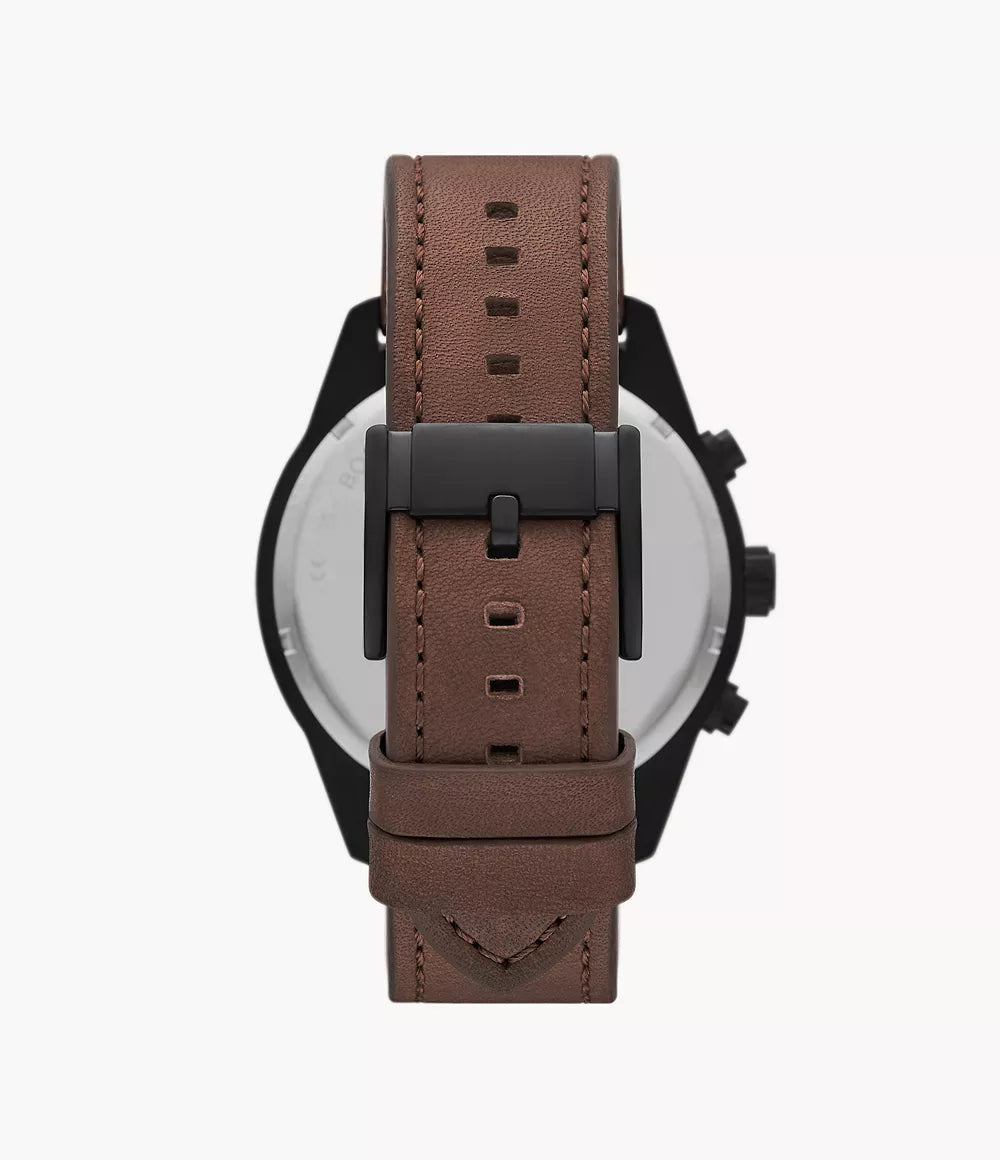 DE Reloj Fossil Brox Hombre Correa Cuero Marrón Caja Negra - Detalle de esfera
