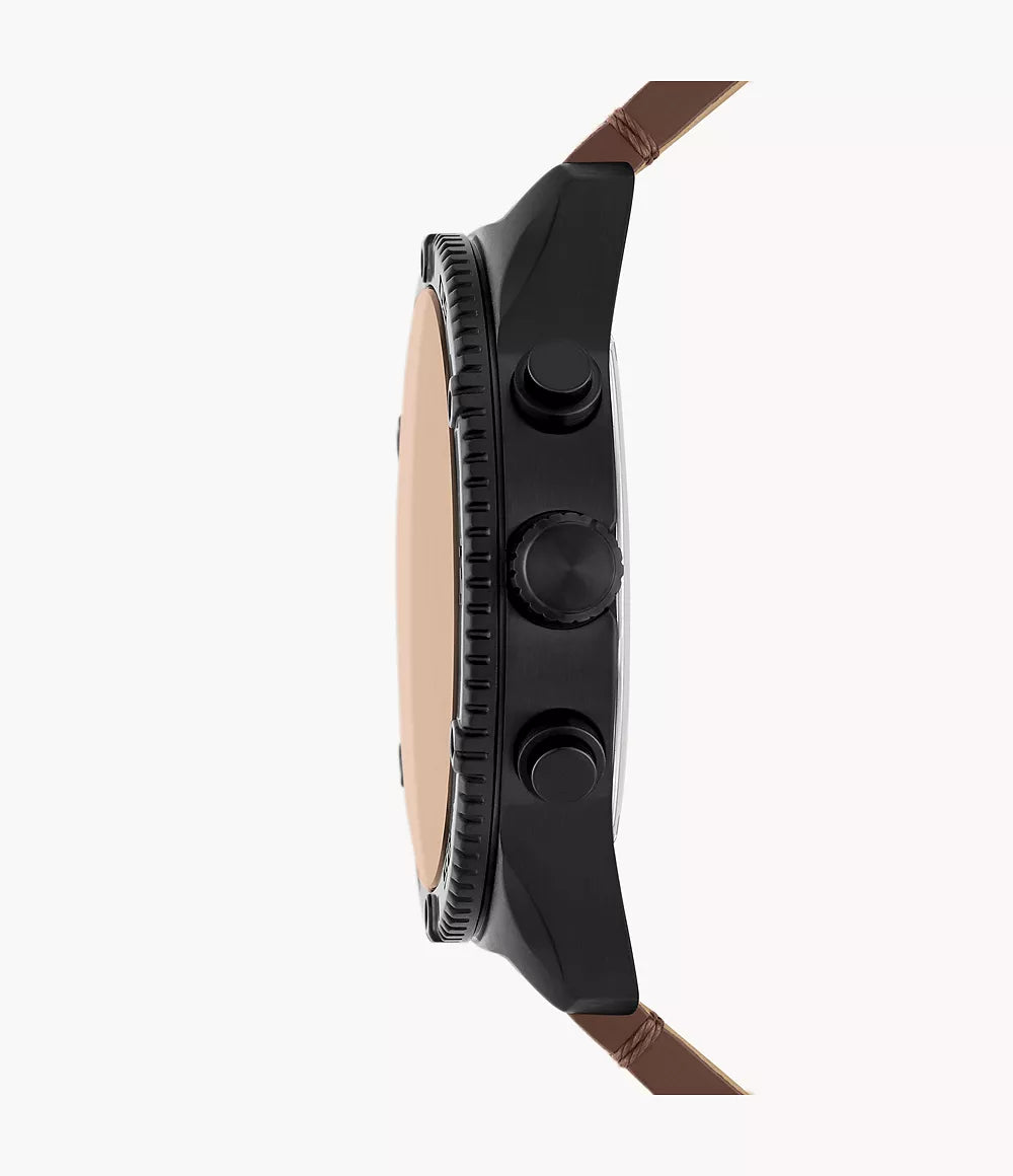 DE Reloj Fossil Brox Hombre Correa Cuero Marrón Caja Negra - Vista lateral