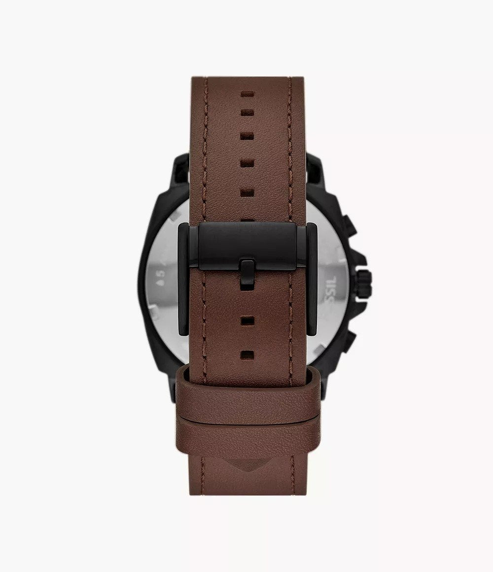 Reloj Fossil Privateer Hombre Acero Negro Cuero - Detalle de esfera