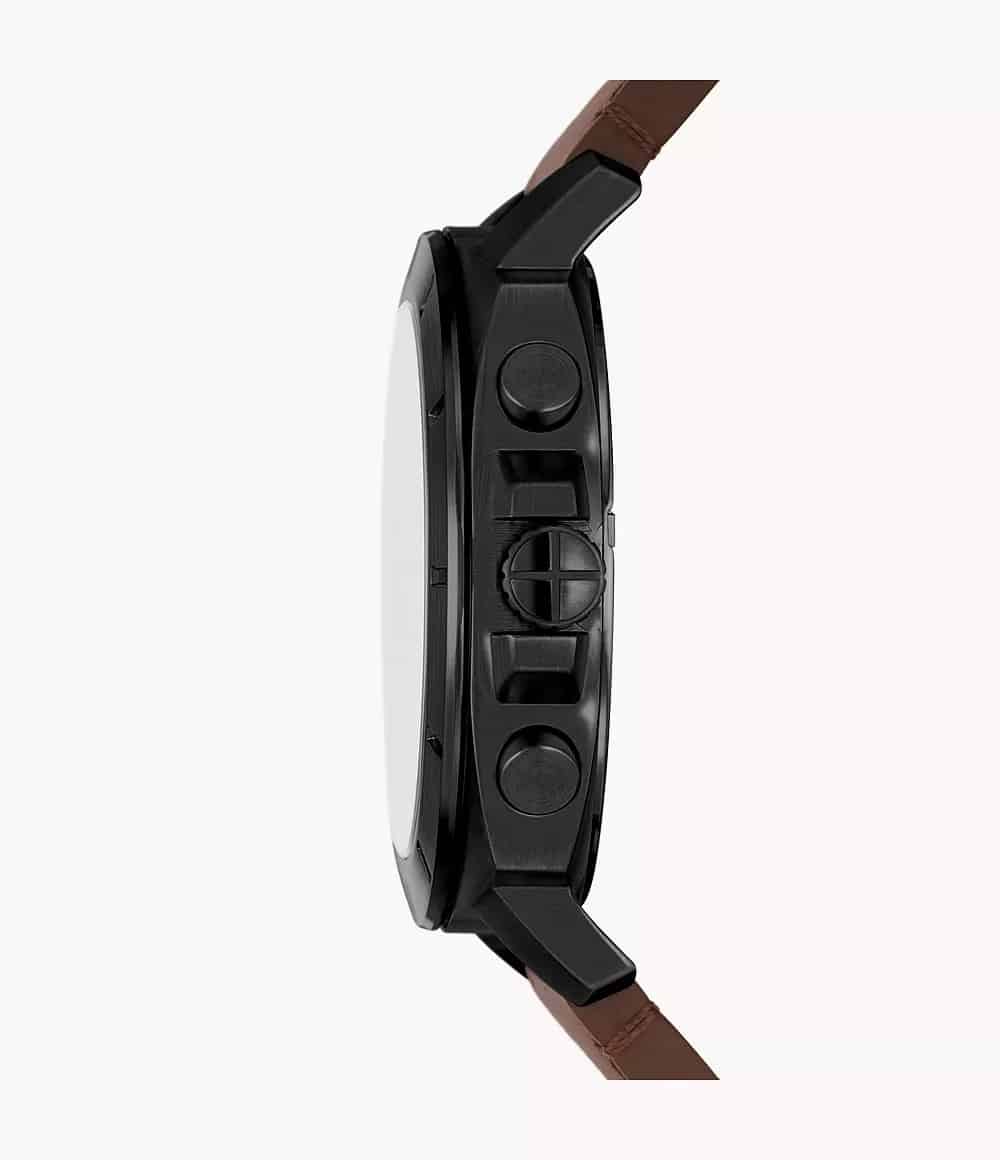 Reloj Fossil Privateer Hombre Acero Negro Cuero - Vista trasera