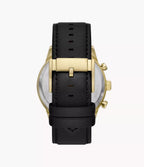 DE Reloj Fossil Flynn Hombre Dorado Piel Negra - Detalle de esfera