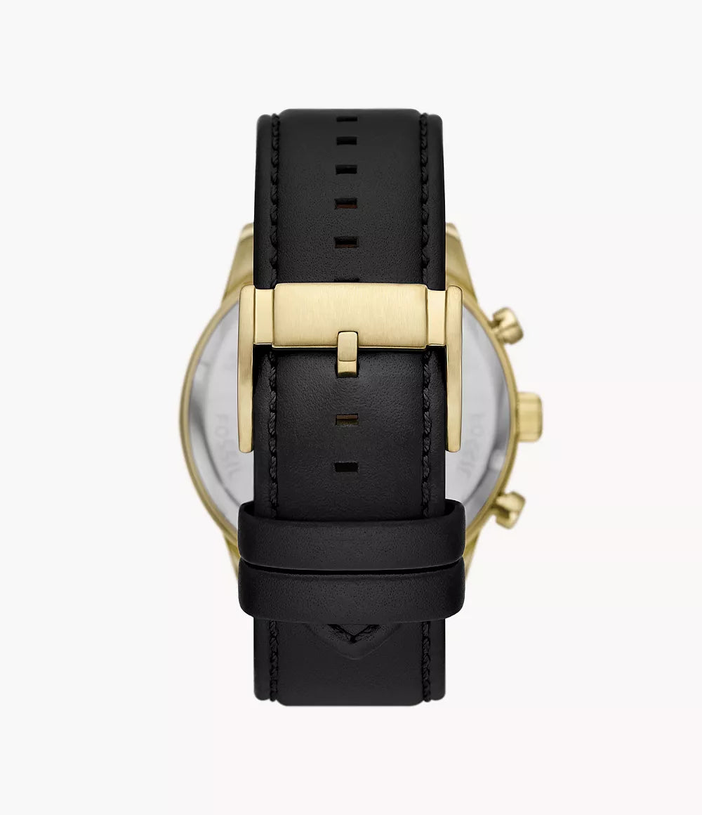 DE Reloj Fossil Flynn Hombre Dorado Piel Negra - Detalle de esfera