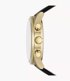 DE Reloj Fossil Flynn Hombre Dorado Piel Negra - Vista lateral