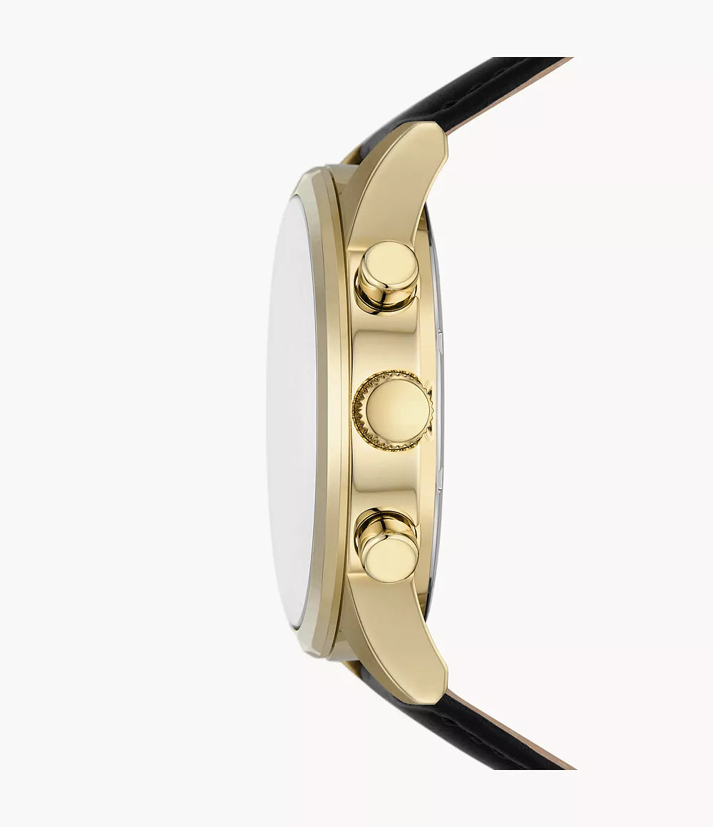 DE Reloj Fossil Flynn Hombre Dorado Piel Negra - Vista lateral