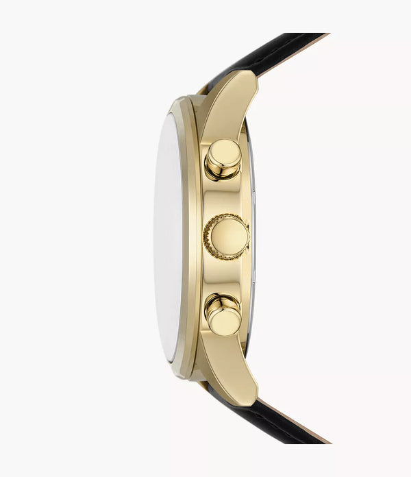 DE Reloj Fossil Flynn Hombre Dorado Piel Negra - Vista lateral