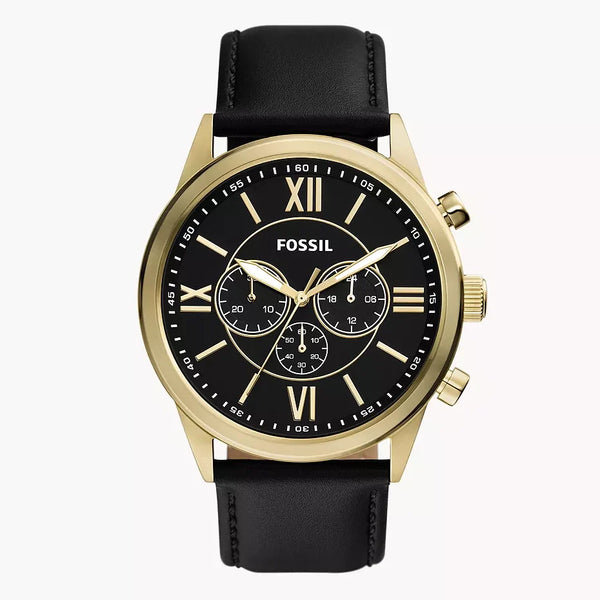 DE Reloj Fossil Flynn Hombre Dorado Piel Negra - Reloj original en Guatemala