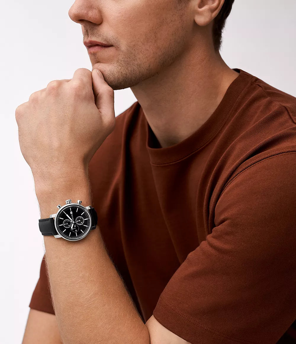 DE Reloj Fossil Rhett Hombre Cuero Negro - Vista trasera