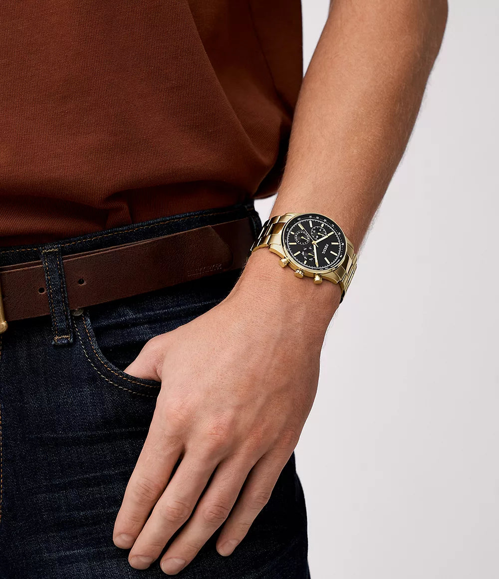DE Reloj Fossil Sullivan Hombre Acero Dorado - Vista trasera