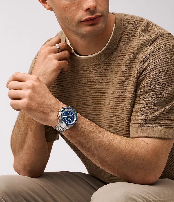 Reloj Fossil Autocross Hombre Correa de Acero Azul - Vista lateral