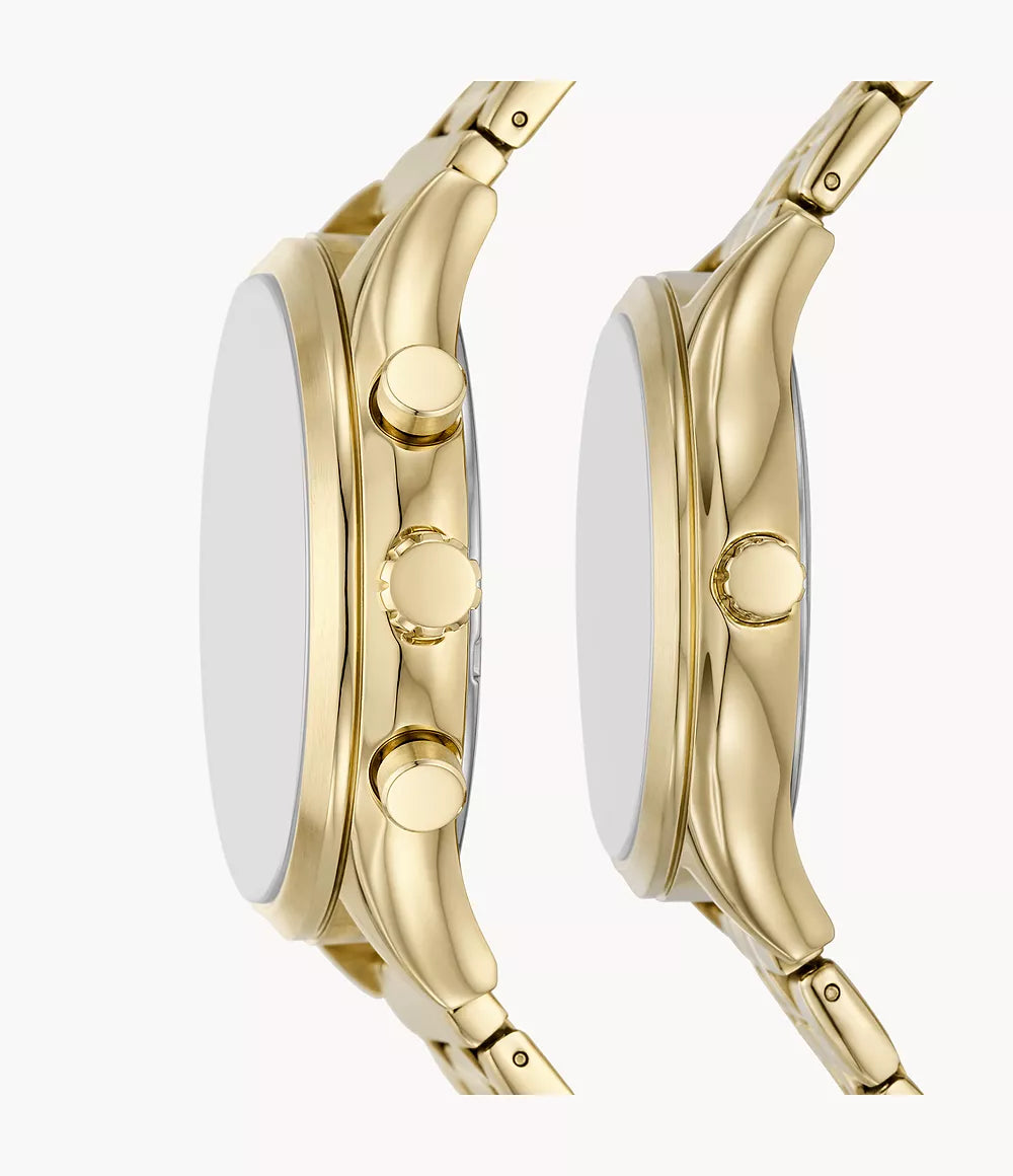 SET-Y Set de Relojes Fossil Privateer Pareja Pulsera Metal Dorado - Detalle de esfera