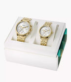 SET-Y Set de Relojes Fossil Privateer Pareja Pulsera Metal Dorado - Vista lateral
