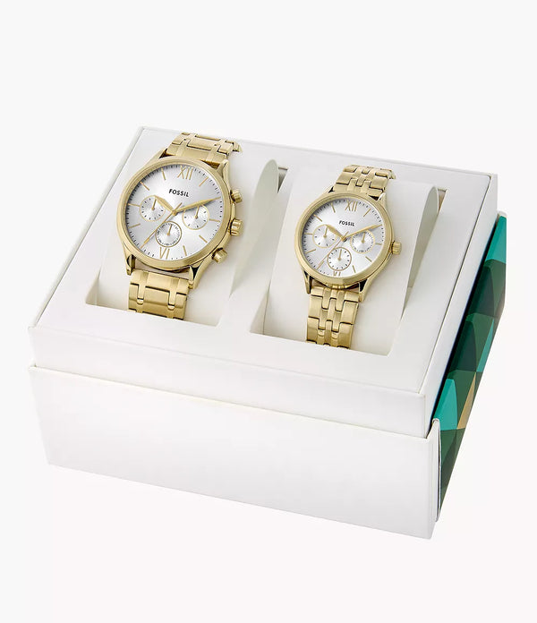 SET-Y Set de Relojes Fossil Privateer Pareja Pulsera Metal Dorado - Vista lateral