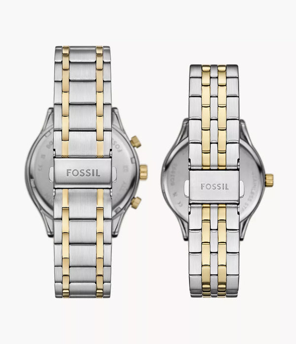 Reloj Fossil Fenmore Set Pareja Acero Bicolor Azul Marino - Vista lateral