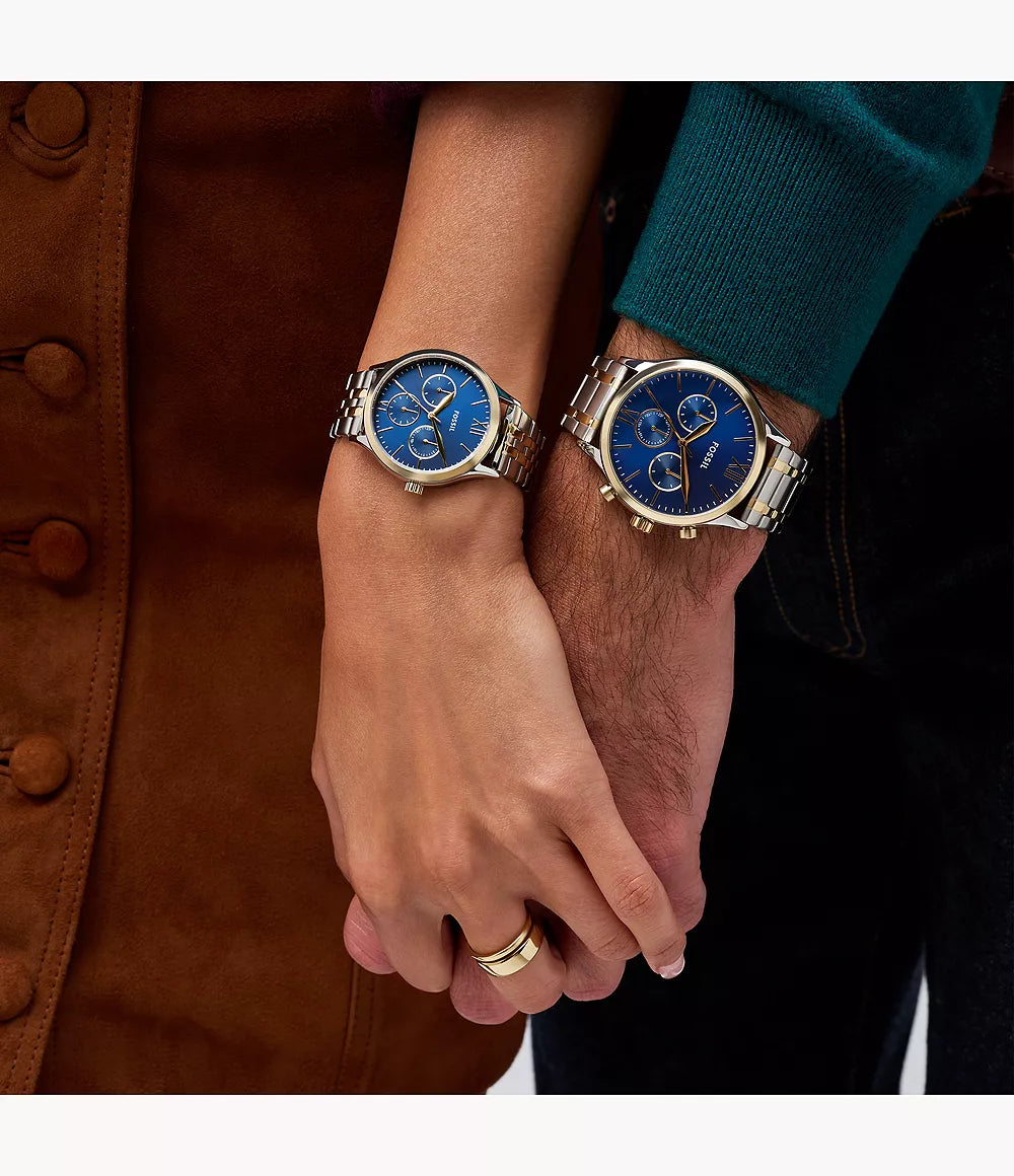 Reloj Fossil Fenmore Set Pareja Acero Bicolor Azul Marino - Vista trasera