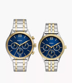 Reloj Fossil Fenmore Set Pareja Acero Bicolor Azul Marino - Reloj original en Guatemala