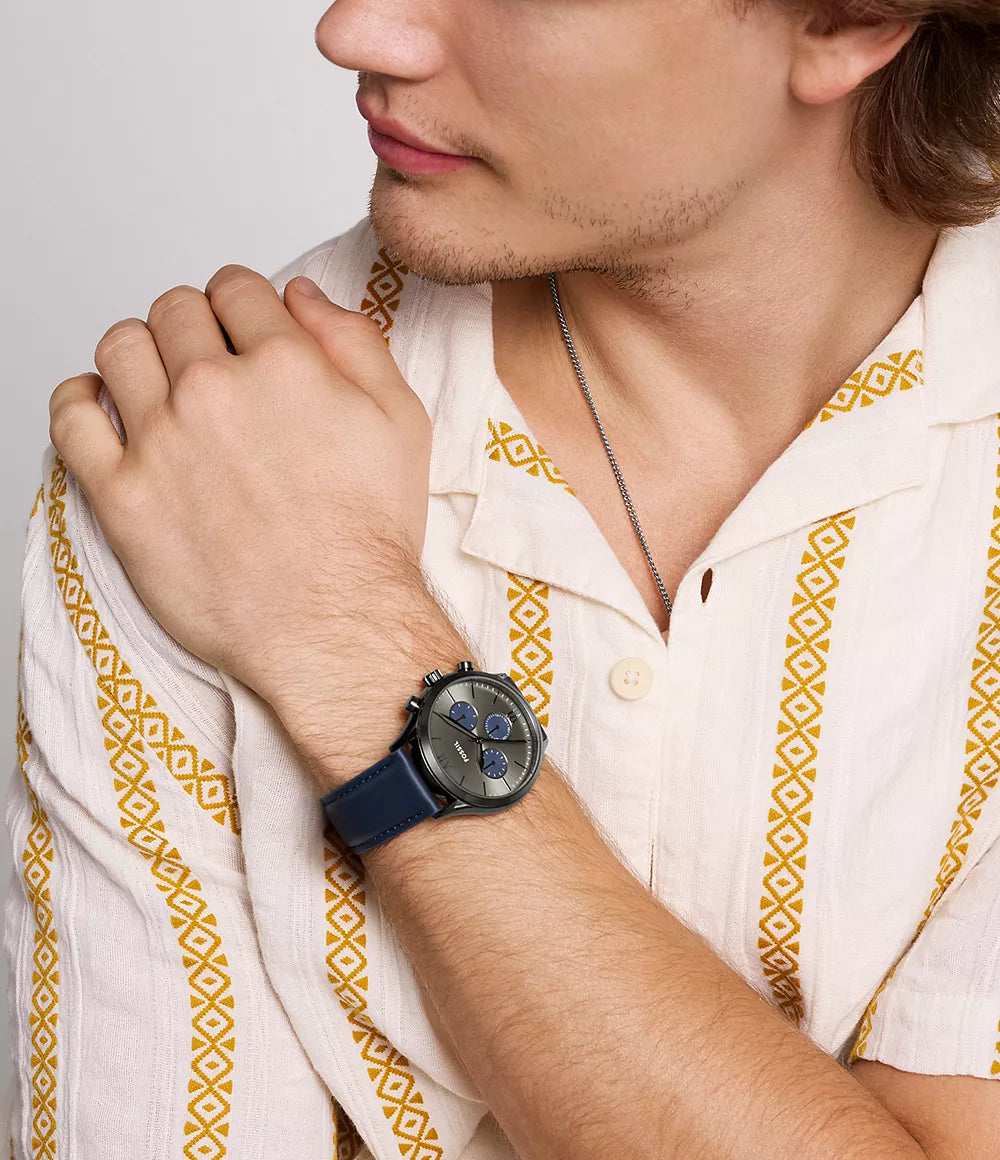 DE Reloj Fossil Fenmore Hombre Correa Cuero Azul - Vista 5