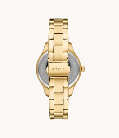 RYE Reloj Fossil Rye Mujer Dorado Esfera Negra - Detalle de esfera