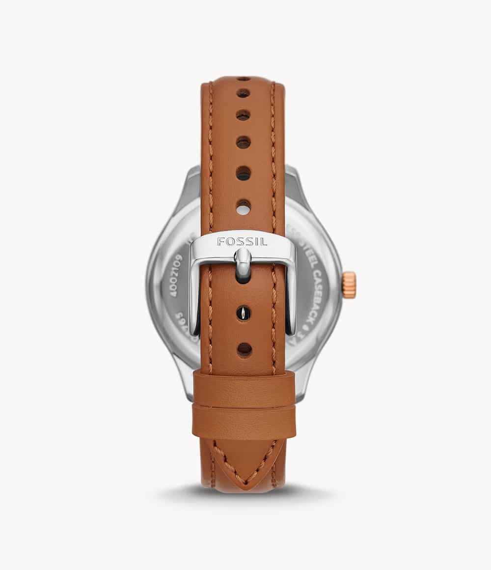Reloj Fossil Rye Mujer Cuero Marrón Azul Marino - Detalle de esfera