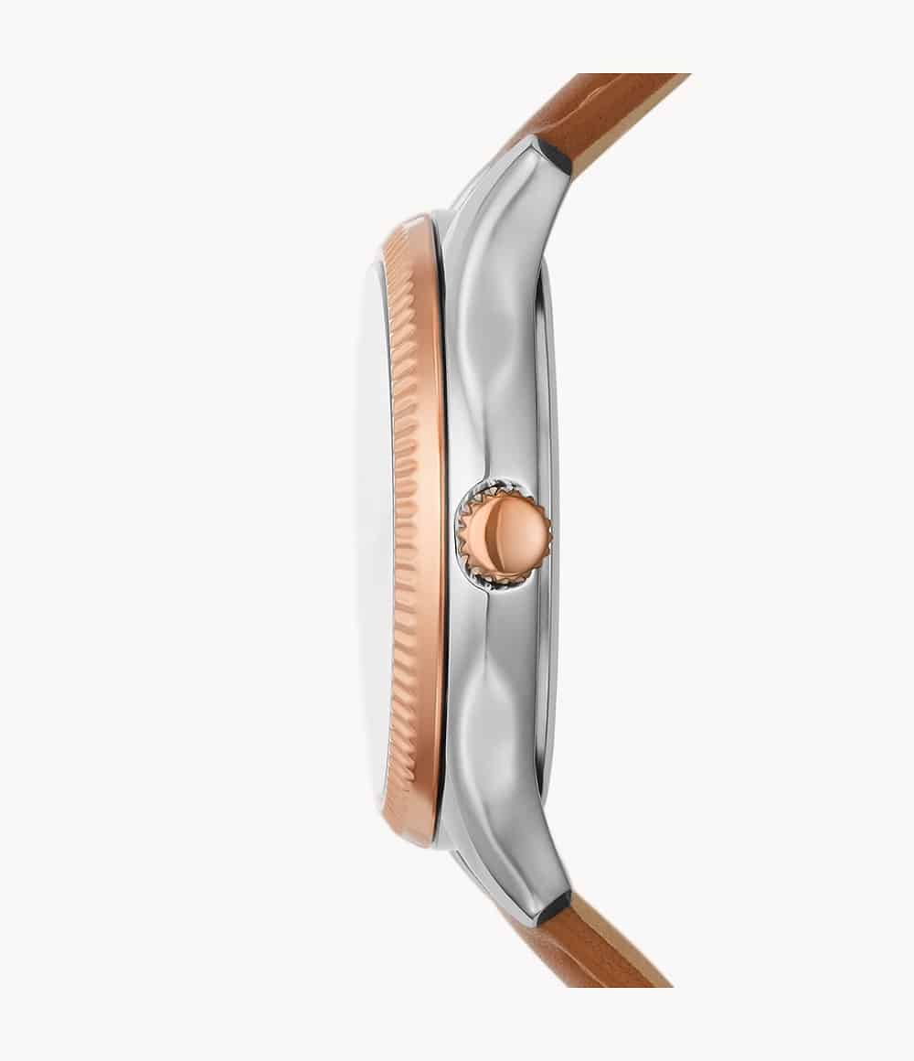 Reloj Fossil Rye Mujer Cuero Marrón Azul Marino - Vista trasera