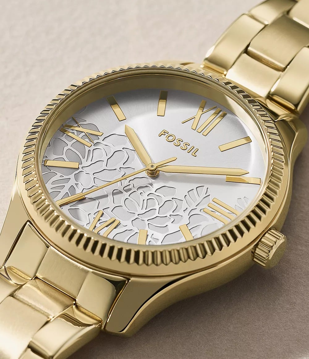 RYE Reloj Fossil Rye Mujer Acero Inoxidable Tono Dorado - Detalle de esfera