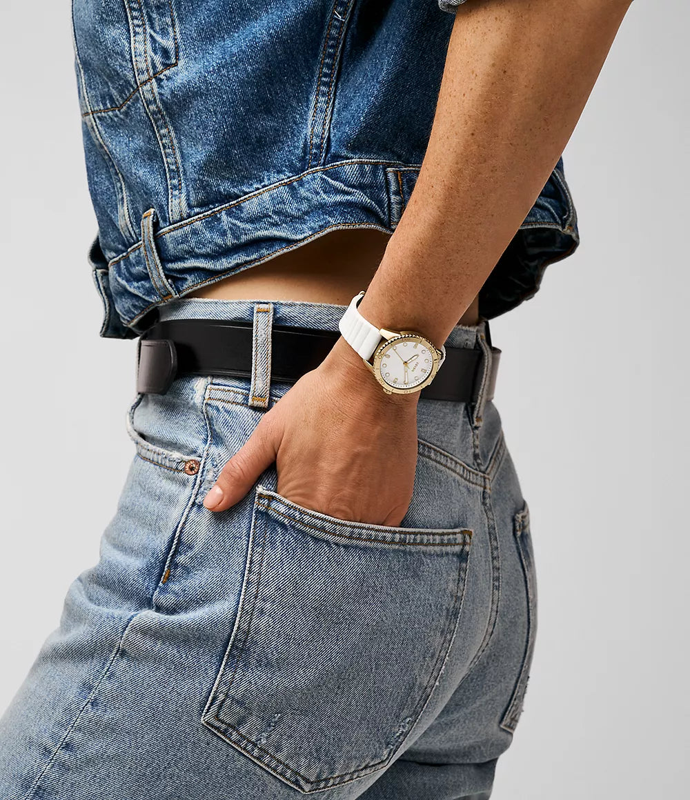 DE Reloj Fossil Dayle Mujer Caucho Blanco Dorado - Vista trasera