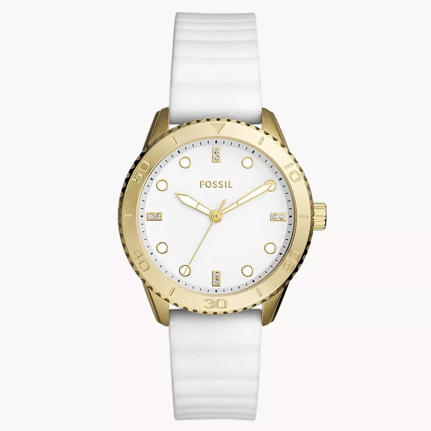 DE Reloj Fossil Dayle Mujer Caucho Blanco Dorado - Reloj original en Guatemala