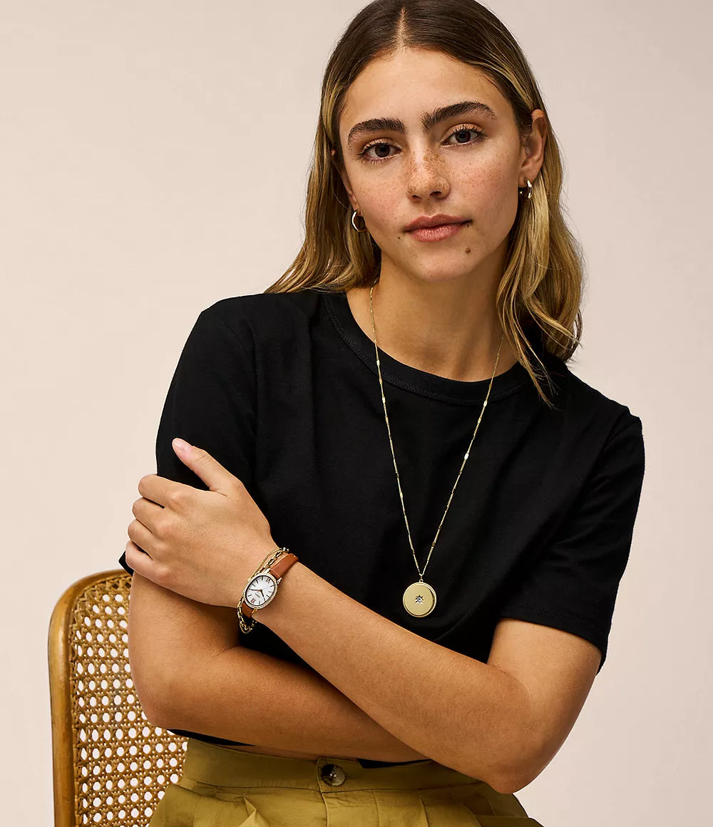 Reloj Fossil Penny Mujer Piel Marrón Dorado - Vista trasera