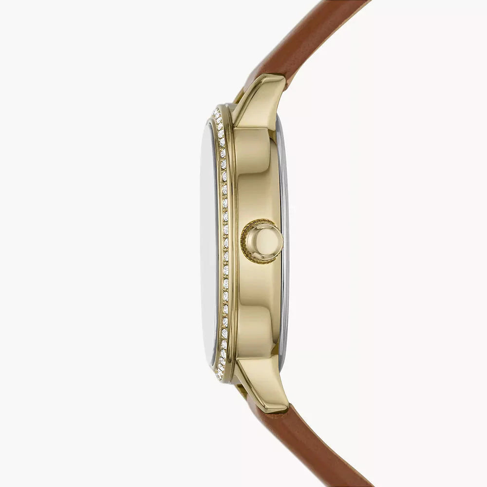 Reloj Fossil Penny Mujer Piel Marrón Dorado - Vista lateral