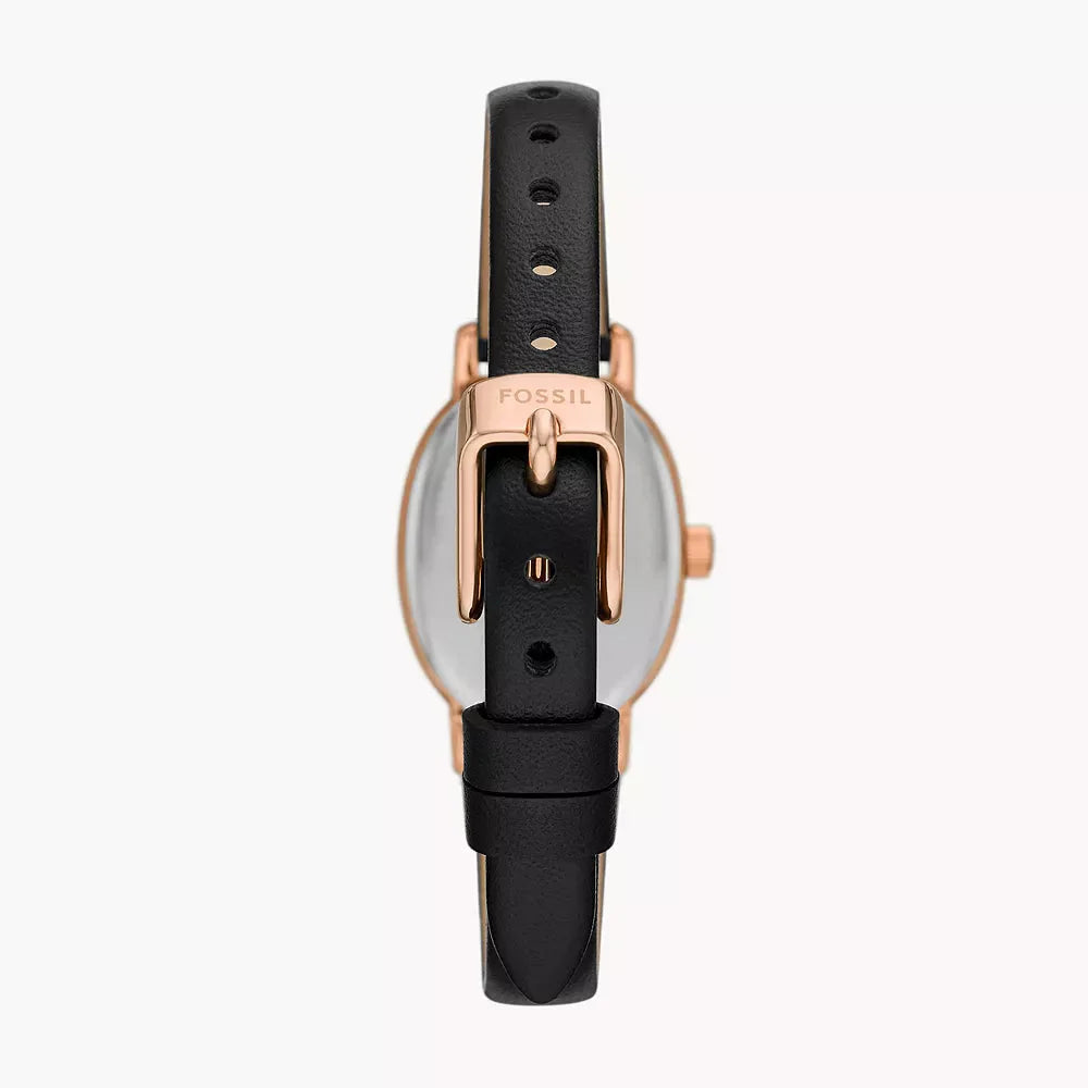 Reloj Fossil Penny Mujer Piel Negra Ovalado Oro - Detalle de esfera
