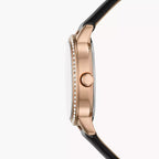 Reloj Fossil Penny Mujer Piel Negra Ovalado Oro - Vista lateral