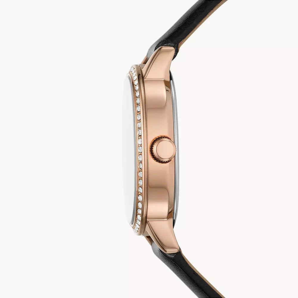 Reloj Fossil Penny Mujer Piel Negra Ovalado Oro - Vista lateral