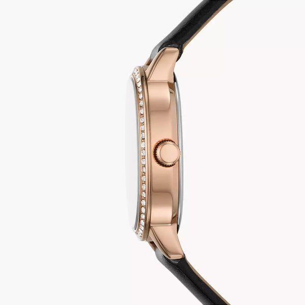Reloj Fossil Penny Mujer Piel Negra Ovalado Oro - Vista lateral