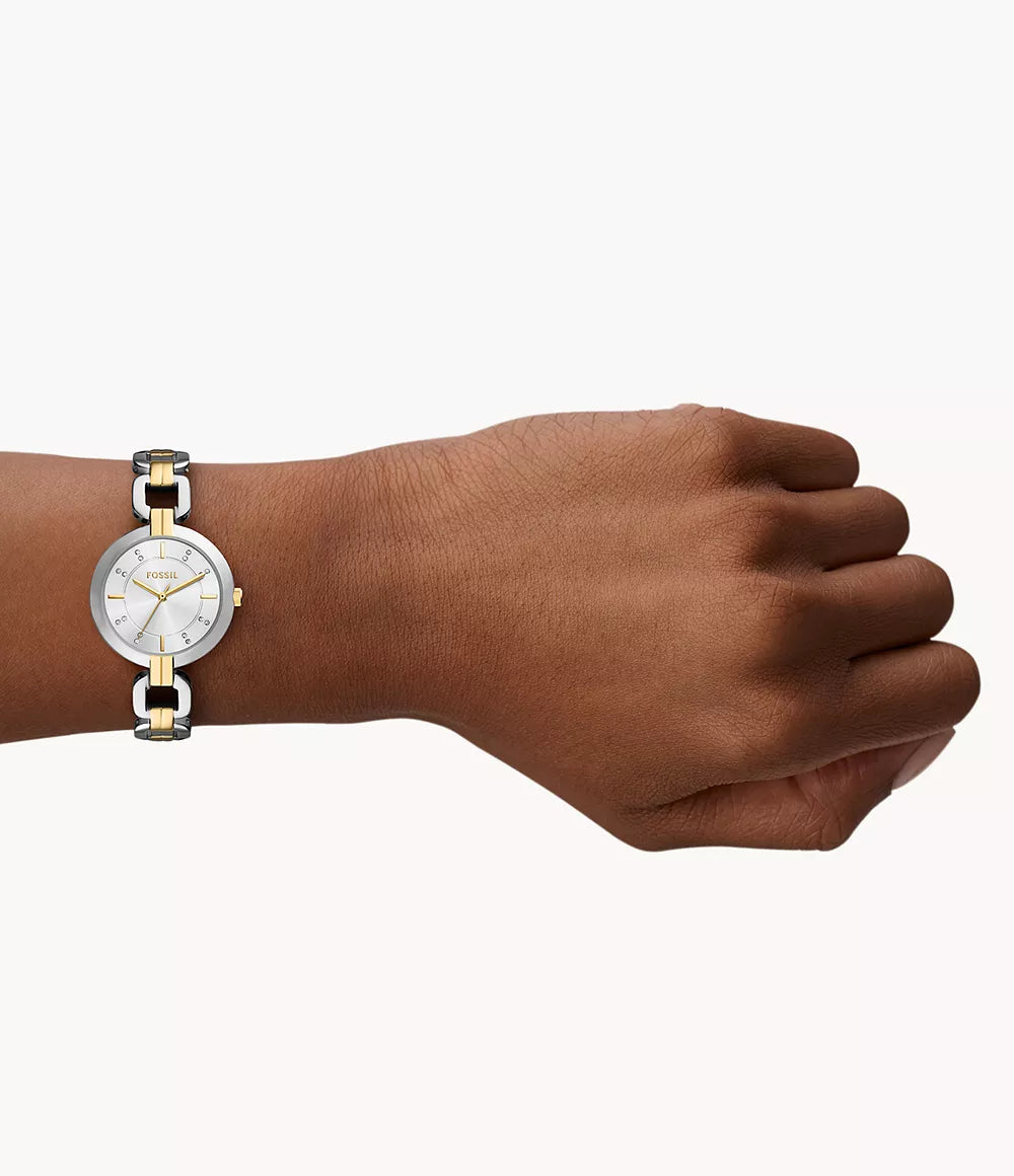 DE Reloj Fossil Kerrigan Mujer Bicolor Acero Esfera Plata - Vista trasera