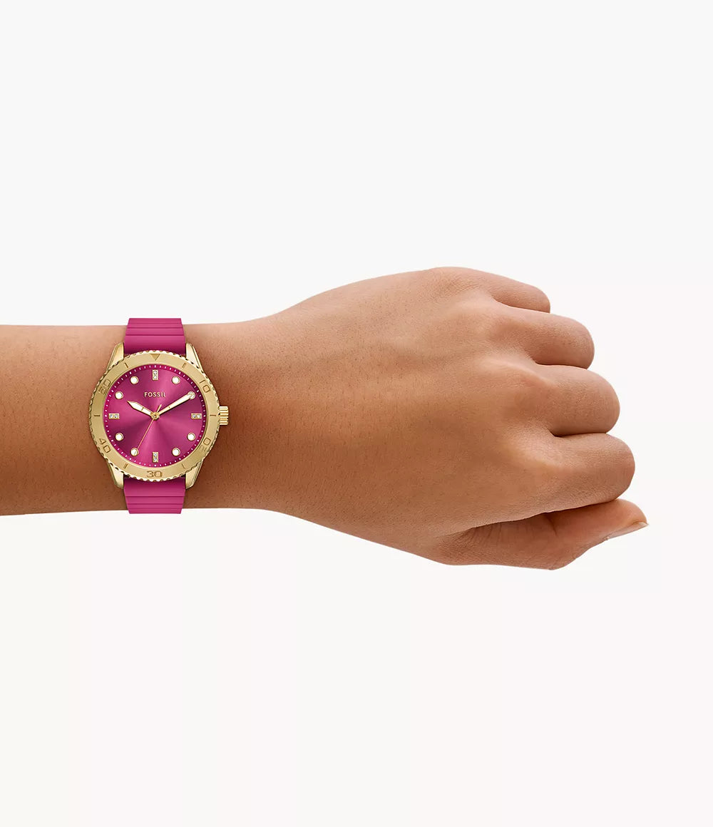 DE Reloj Fossil Dayle Mujer Resina Rosa Dorado - Vista trasera