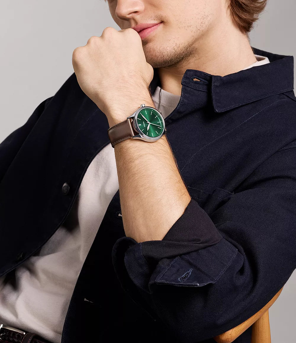 DE Reloj Fossil Fenmore Hombre Cuero Verde Esmeralda - Vista trasera