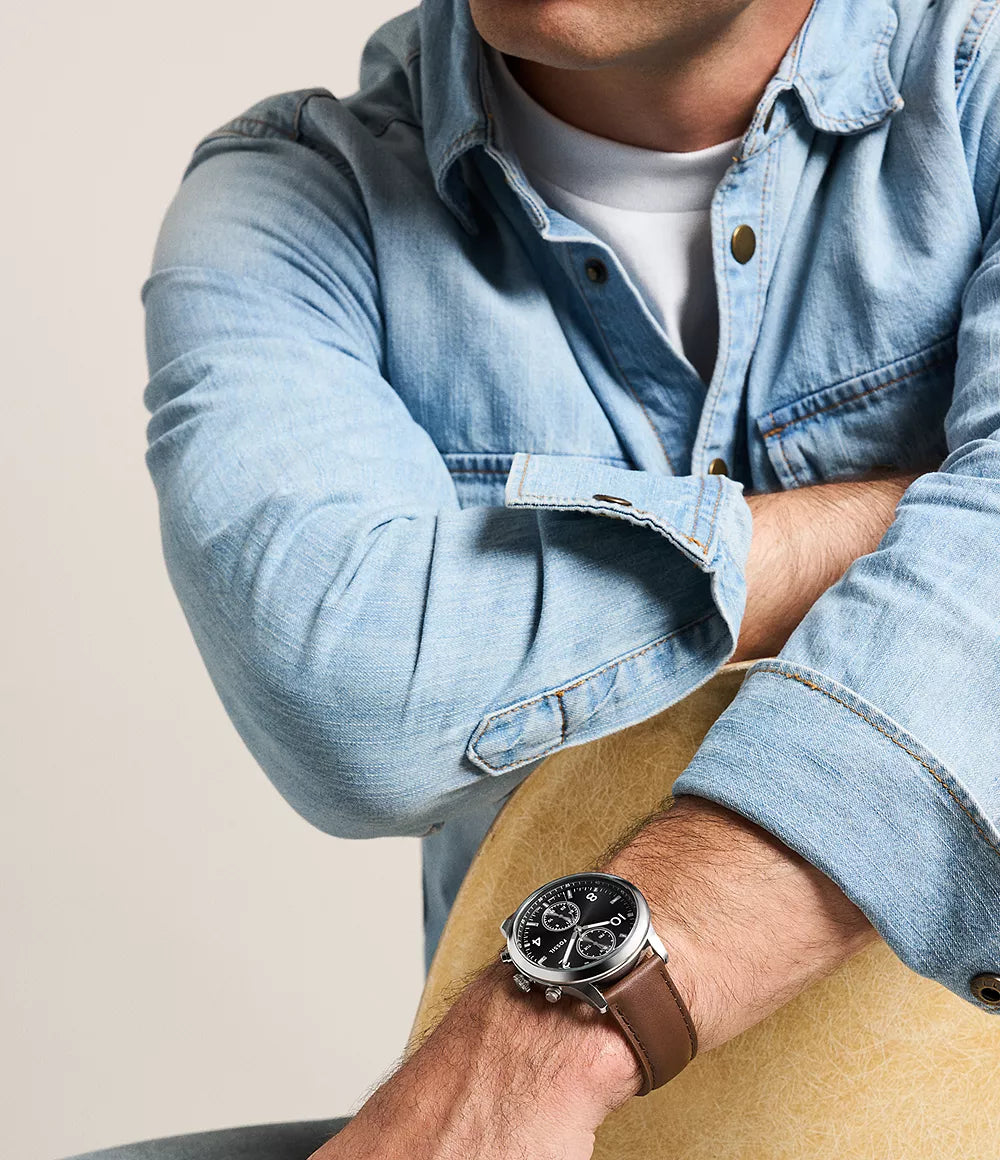 Reloj Fossil Bennett Hombre Correa Piel Marrón - Detalle de esfera