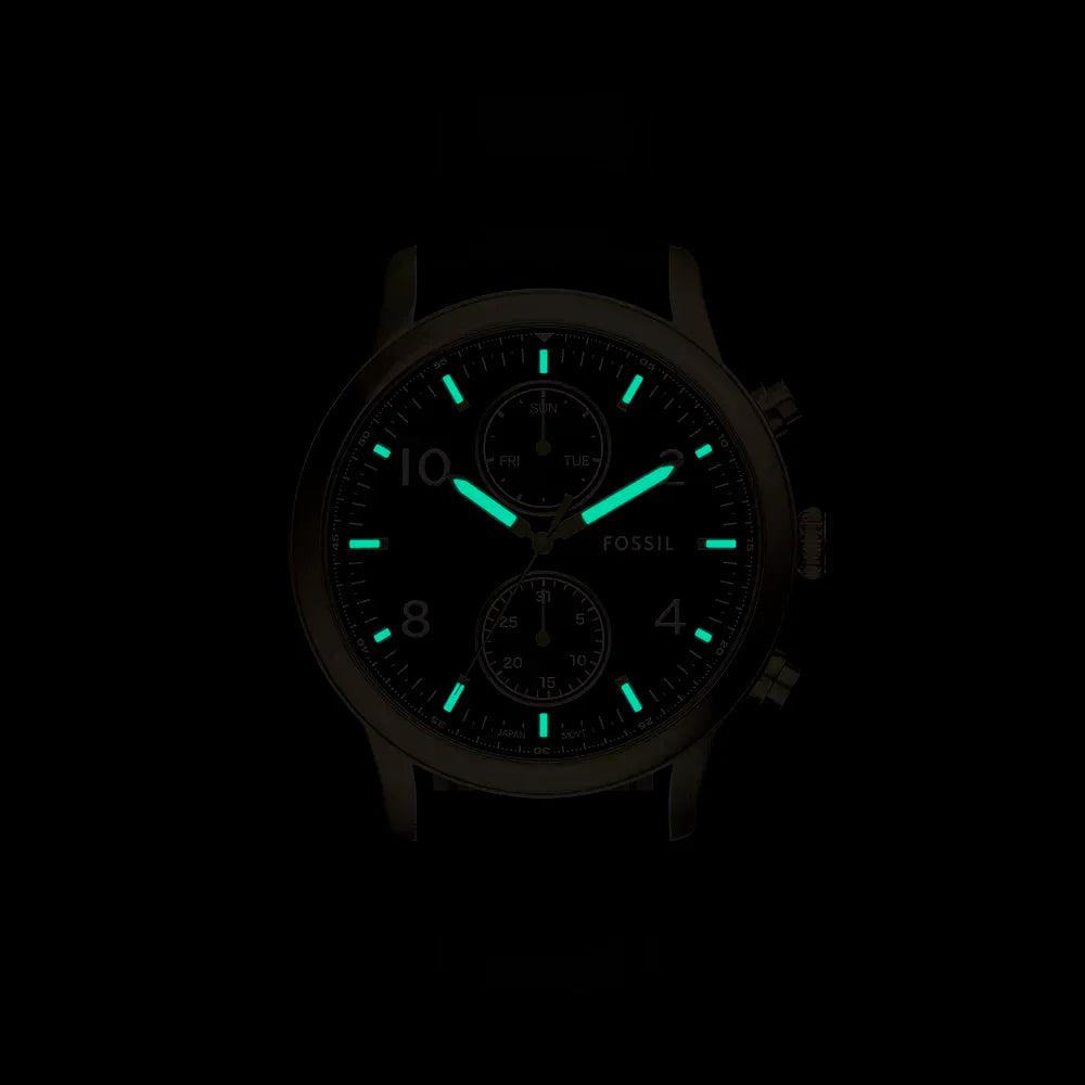 Reloj Fossil Bennett Hombre Cuero Negro Caja Dorada - Vista trasera