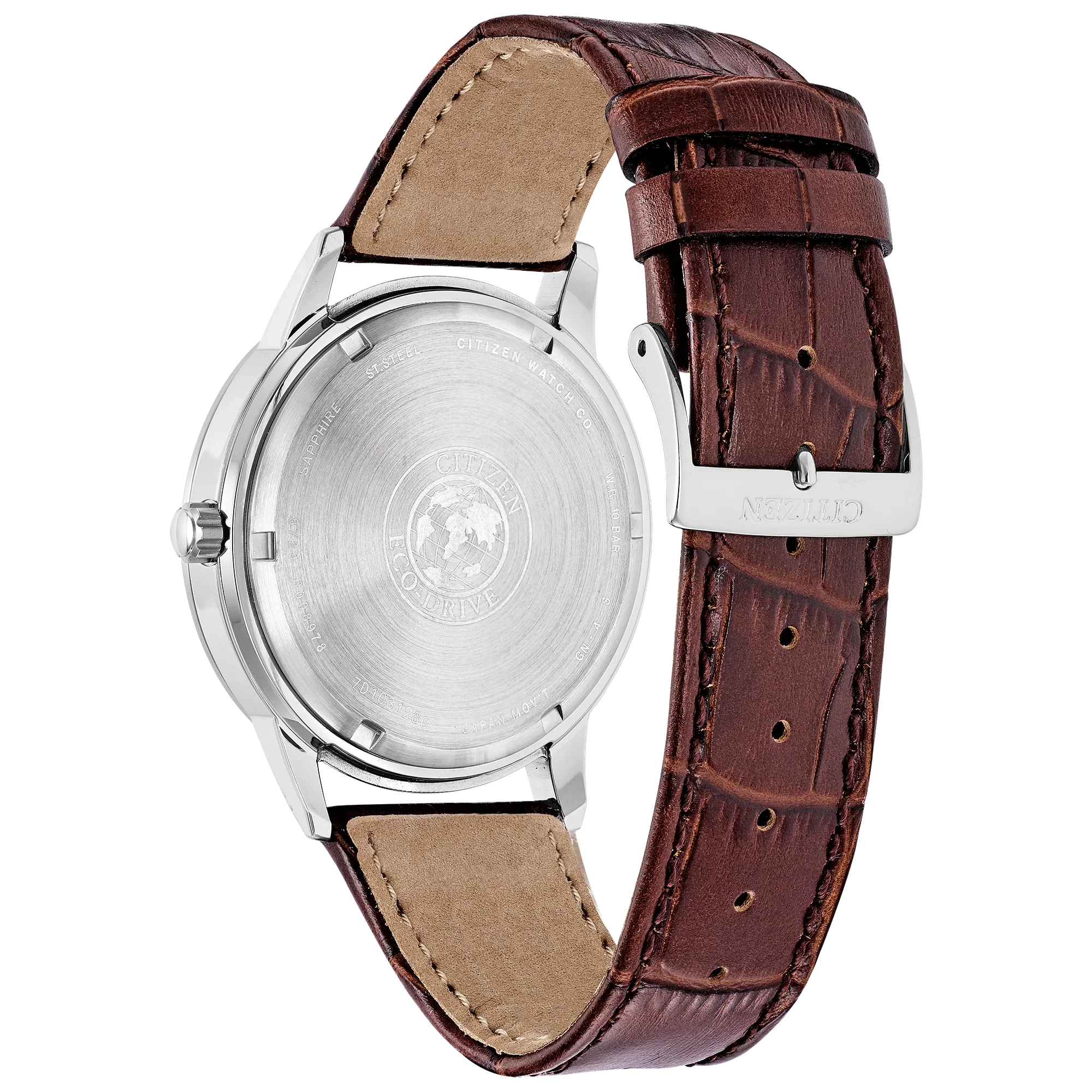 12L Reloj Citizen Corso Hombre Piel Marrón Esfera Azul - Vista trasera