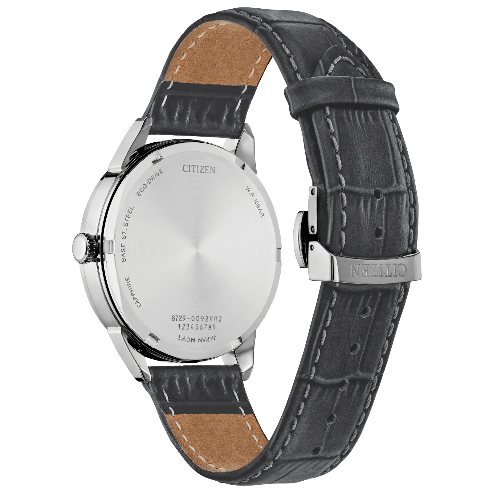 01A Reloj Citizen Rolan Hombre Correa Piel Negra - Vista trasera