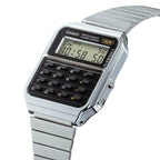 CA-500WE Reloj Casio Calculadora Unisex Acero Plateado - Detalle de esfera