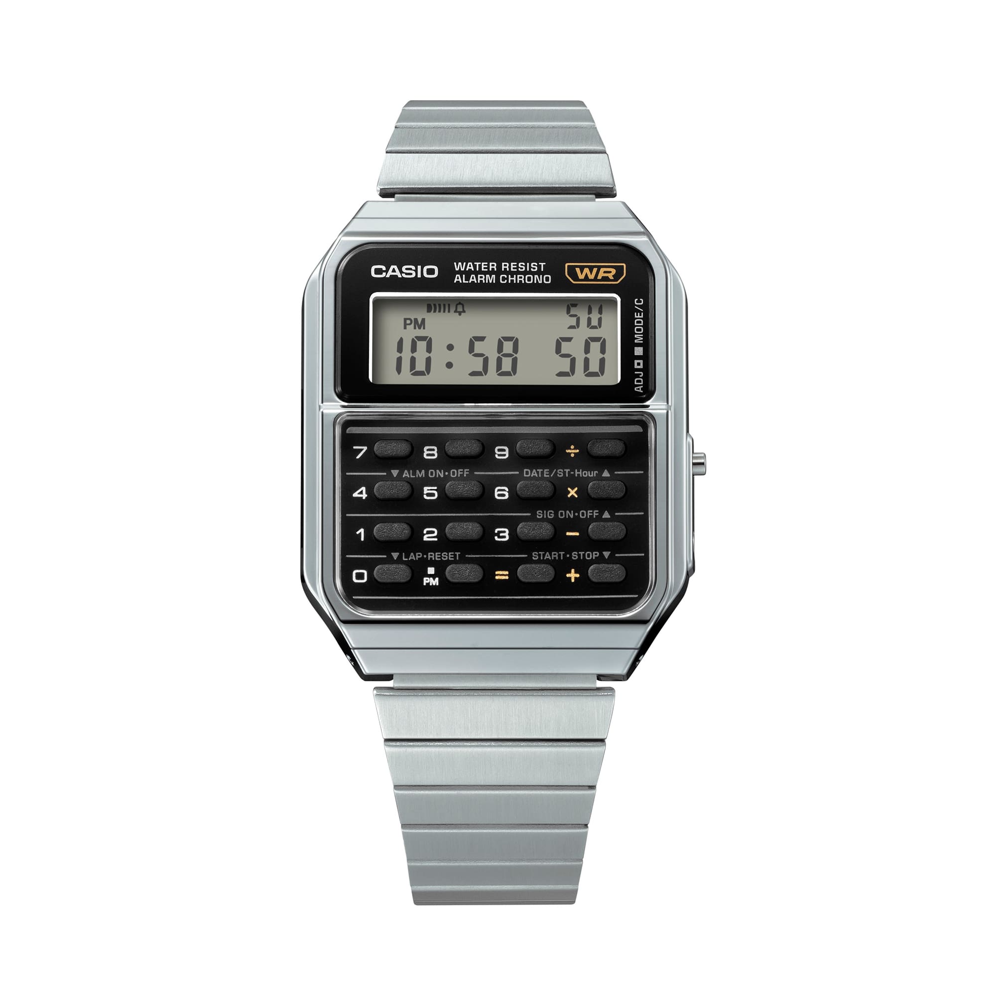 CA-500WE Reloj Casio Calculadora Unisex Acero Plateado - Vista trasera