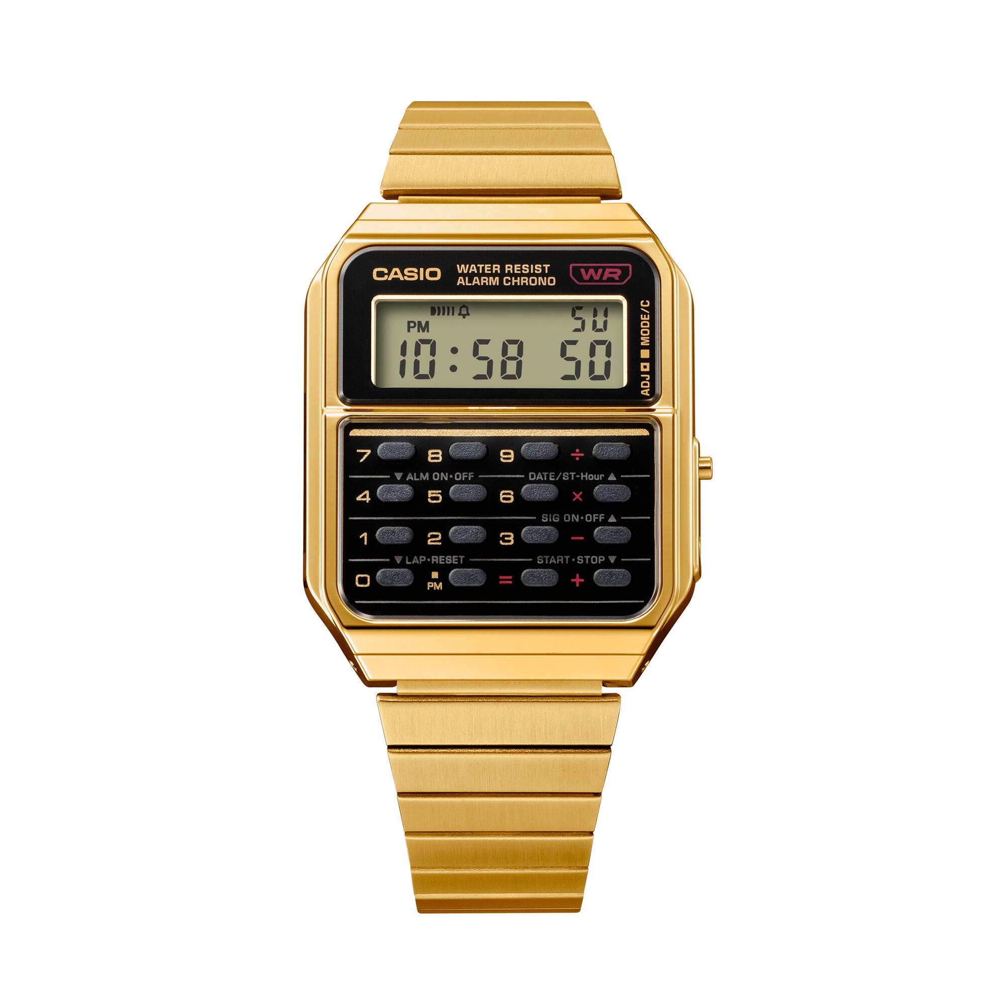 CA-500WEG Reloj Casio Calculator Unisex Correa de Acero - Detalle de esfera