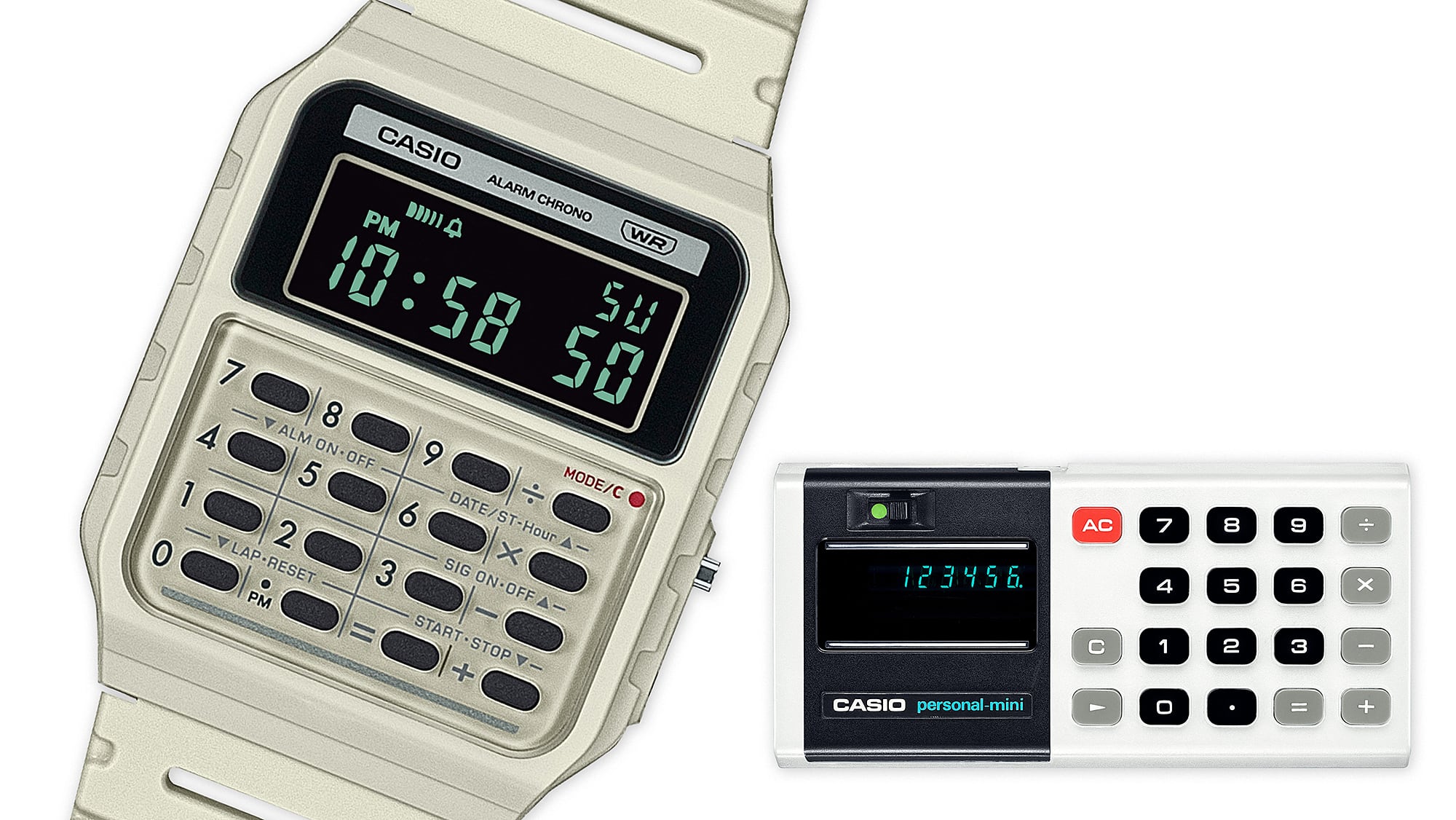 CA-53WB Reloj Casio Calculator Hombre Resina Beige - Vista trasera