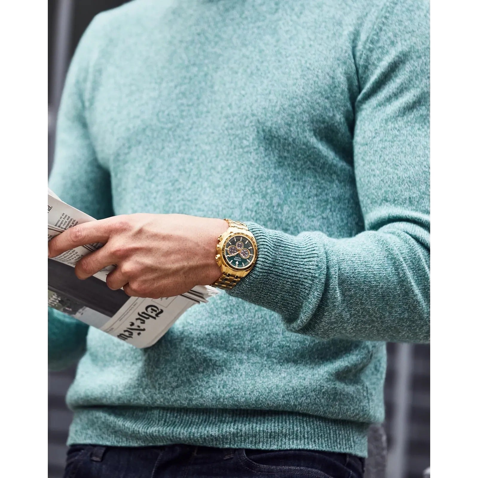 59X Reloj Citizen Carson Eco-Drive Hombre Acero Dorado Verde - Vista 5